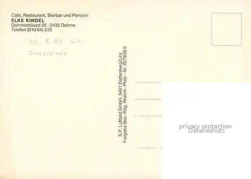 AK / Ansichtskarte Dahme_Ostseebad Cafe Restaurant Bierbar Pension Elke Kindel Fliegeraufnahme Dahme_Ostseebad