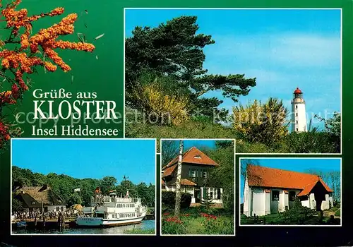 AK / Ansichtskarte Kloster_Hiddensee Leuchtturm Motorschiff Ostsee  Kloster_Hiddensee