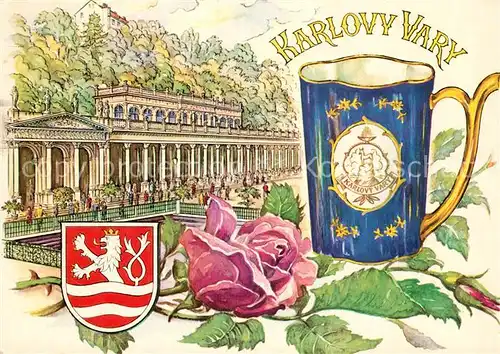 AK / Ansichtskarte Karlovy_Vary Kolonnaden Becher zum Trinken Heilwasser Karlovy Vary