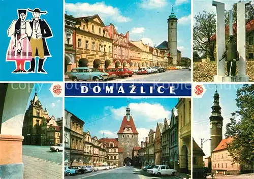 AK / Ansichtskarte Domazlice Stadttor Rathaus Stadtansicht Domazlice
