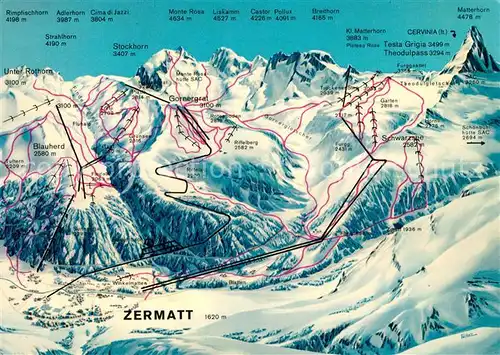 AK / Ansichtskarte Zermatt_VS Pistenplan Zermatt_VS