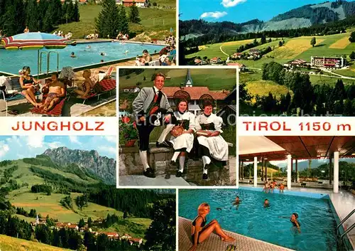 AK / Ansichtskarte Jungholz_Tirol Schwimmbad Panorama Hallenbad Trachtengruppe Jungholz Tirol
