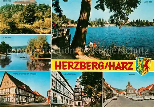 AK / Ansichtskarte Herzberg_Harz Schloss Juessee Hotel Deutscher Kaiser Schlossturm Markt Herzberg Harz