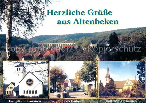 AK / Ansichtskarte Altenbeken Panorama mit Viadukt Kirche Dorfmitte Brunnen Altenbeken