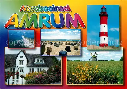 AK / Ansichtskarte Amrum Strand Friesenhaus Landschaftspanorama Windmuehle Leuchtturm Fliegeraufnahme Amrum