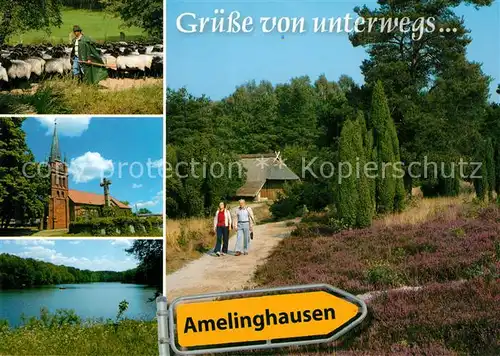 AK / Ansichtskarte Amelinghausen_Lueneburger_Heide Schafherde Kiche See Wandern Heidelandschaft Ortsschild Amelinghausen_Lueneburger