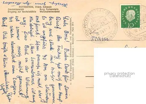 AK / Ansichtskarte Pottenstein_Oberfranken Gesamtansicht Burg Eingang Teufelshoehle Waldschwimmbad Wappen Pottenstein_Oberfranken