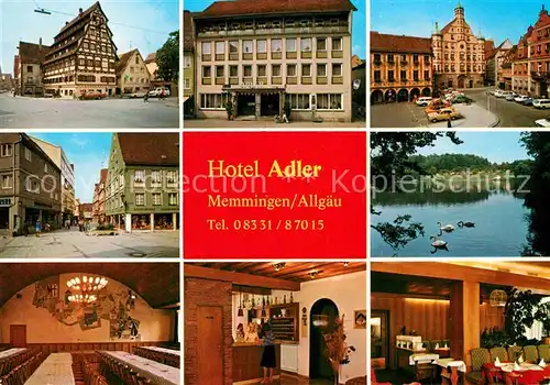 AK / Ansichtskarte Memmingen Siebendaecherhaus Hotel Adler Marktplatz Fussgaengerzone Buxheimer Weiher Saal Empfang Buergerstube Memmingen