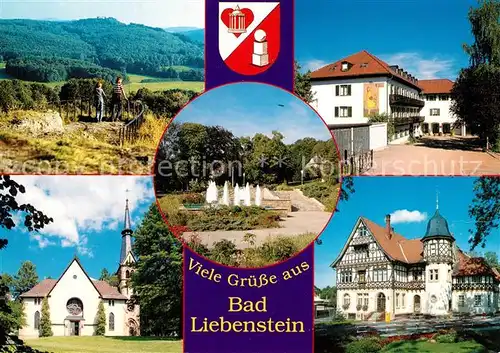 AK / Ansichtskarte Bad_Liebenstein Blick vom Morgentor Burgruine Kurpension Kirche Rosengarten Postamt Fachwerkhaus Bad_Liebenstein