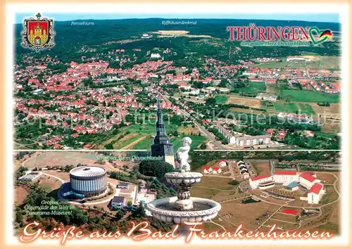 AK / Ansichtskarte Bad_Frankenhausen Panoramamuseum Schiefster Turm Deutschlands Brunnen Fliegeraufnahmen Bad_Frankenhausen