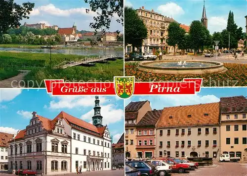 AK / Ansichtskarte Pirna Partie an der Elbe Marktplatz Springbrunnen Innenstadt Pirna
