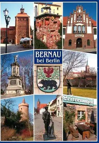 AK / Ansichtskarte Bernau_Berlin Steintor Kuenstlerhof Amtsgericht Kriegsdenkmal Kirche Pulverturm Buergermeisterstrasse Gasthaus Bernau Berlin