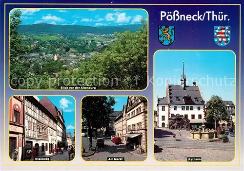 AK / Ansichtskarte Poessneck Panorama Blick von der Altenburg Steinweg Markt Rathaus Poessneck