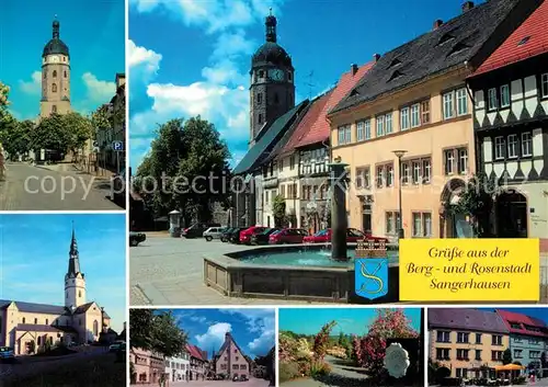 AK / Ansichtskarte Sangerhausen_Suedharz Jacobikirche Markt Ulrichkirche Markt Europa Rosarium Kornmarkt Sangerhausen Suedharz