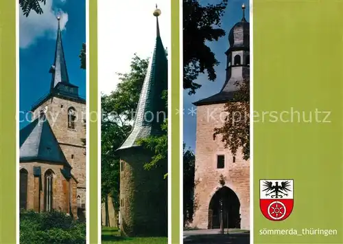 AK / Ansichtskarte Soemmerda Bonifatius Kirche Stadtmauer Erfurter Tor Wappen Soemmerda