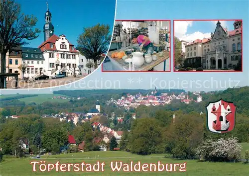 AK / Ansichtskarte Waldenburg_Sachsen Panorama Toepferstadt Markt Rathaus Keramikwerkstatt Handwerk Schloss Waldenburg Sachsen
