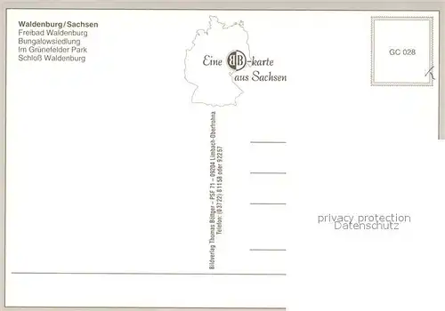 AK / Ansichtskarte Waldenburg_Sachsen Freibad Bungalowsiedlung Gruenefelder Park Schloss Wappen Waldenburg Sachsen