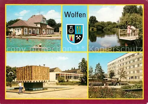 AK / Ansichtskarte Wolfen_Bitterfeld  Freibad Gondelteich Fuhneaue Springbrunnen Wolfen Nord Wolfen Bitterfeld 