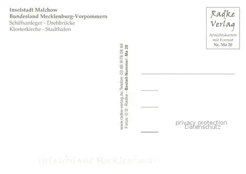 AK / Ansichtskarte Malchow Schiffsanleger Drehbruecke Weisse Flotte Fahrgastschiff Klosterkirche Stadthafen Mecklenburgische Seenplatte Malchow