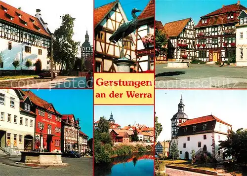 AK / Ansichtskarte Gerstungen Fachwerkhaeuser Altstadt Brunnen Partie am Fluss Gerstungen