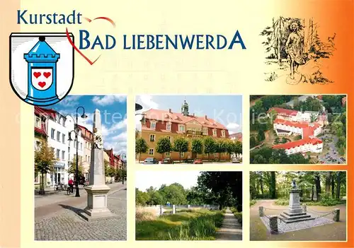 AK / Ansichtskarte Bad_Liebenwerda Postsaeule Rathaus Fontana Klinik Elsterwehr Denkmal Friedrich Wilhelm III Bad_Liebenwerda