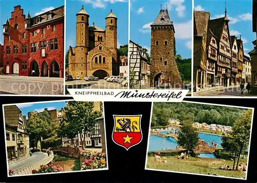 AK / Ansichtskarte Bad_Muenstereifel Rathaus Stiftskirche Windeckhaus Schwimmbad Campingplatz  Bad_Muenstereifel
