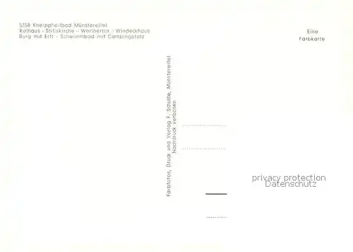 AK / Ansichtskarte Bad_Muenstereifel Rathaus Stiftskirche Windeckhaus Schwimmbad Campingplatz  Bad_Muenstereifel