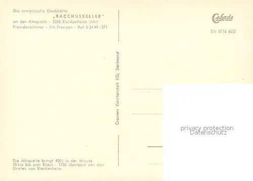 AK / Ansichtskarte Blankenheim_Ahr Gaststaette Bacchuskeller  Blankenheim_Ahr