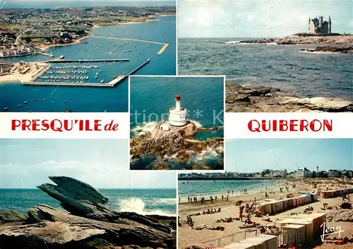AK / Ansichtskarte Presqu_Ile_de_Quiberon Port Haliguen Chateau Phare de la Teignouse Plage Presqu_Ile_de_Quiberon