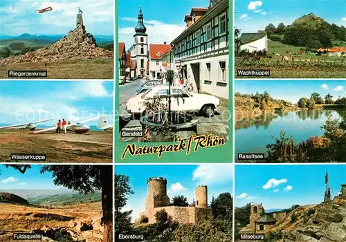 AK / Ansichtskarte Gersfeld_Rhoen Milseburg Ebersburg Fuldaquelle Basaltsee Fliegerdenkmal Gersfeld Rhoen