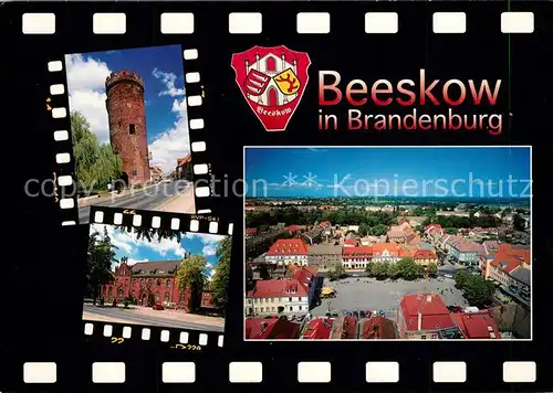 AK / Ansichtskarte Beeskow Dicker Turm Landratsamt Blick zum Markt Wappen Beeskow