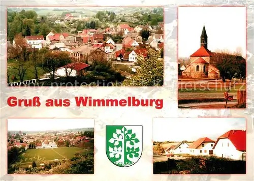 AK / Ansichtskarte Wimmelburg Teilansicht mit Schule Domaene Klosterkirche Sportplatz Neue Dorbreite Siedlung Ortswappen Wimmelburg