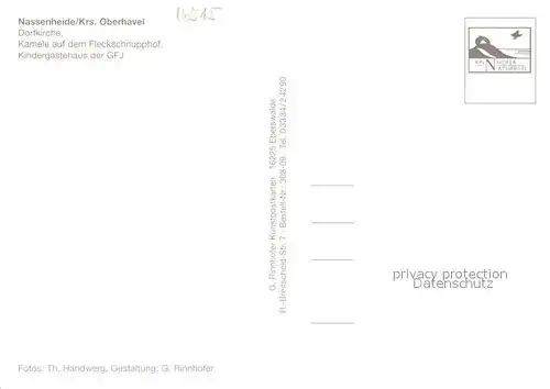 AK / Ansichtskarte Nassenheide Dorfkirche Kamele Fleckschnupphof Kindergaestehaus der GFJ Nassenheide