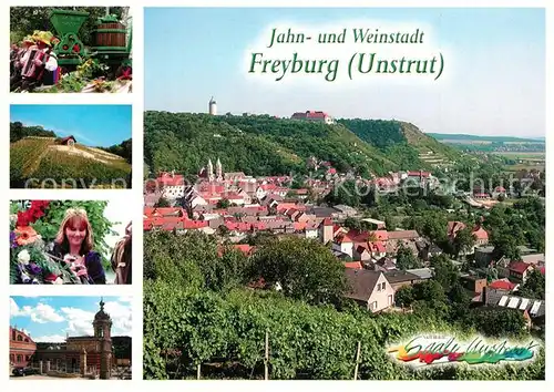 AK / Ansichtskarte Freyburg_Unstrut Stadtpanorama Festumzug Winzerfest Schlifterberg Weinkoenigin Rotkaeppchen Sektkellerei Freyburg_Unstrut