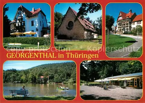 AK / Ansichtskarte Georgenthal_Gotha Eiscafe Kurpark Kornhaus Hotel Deutscher Hof Hammerteich Biergarten am Kurhotel Georgenthal Gotha
