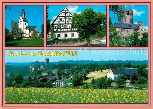 AK / Ansichtskarte Gnandstein Kirche Fachwerkhaus Burg Turm Landschaftspanorama Gnandstein