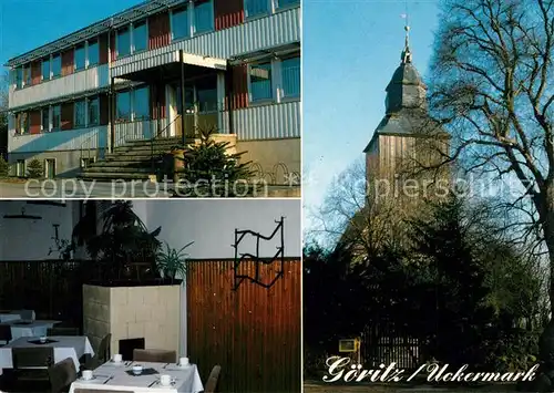 AK / Ansichtskarte Goeritz_Uckermark Hotel Garni Clubgaststaette Dorfkirche Goeritz Uckermark