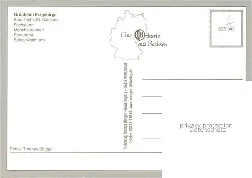 AK / Ansichtskarte Gruenhain_Erzgebirge Stadtkirche St Nikolaus Fuchsturm Moenchsbrunnen Spiegelwaldturm Panorama Gruenhain Erzgebirge