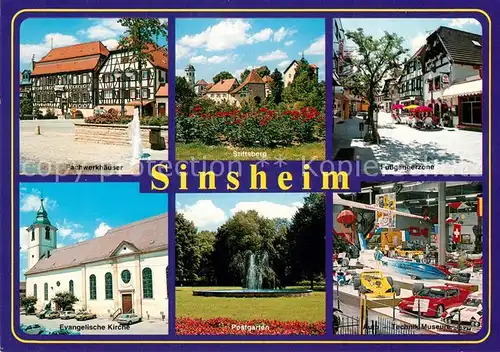 AK / Ansichtskarte Sinsheim_Elsenz Fachwerkhaeuser Stiftsberg Fussgaengerzone Ev Kirche Postgarten Technik Museum Sinsheim Elsenz