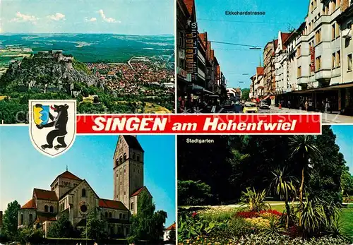 AK / Ansichtskarte Singen_Hohentwiel Fliegeraufnahme Ekkehardstrasse Schloss Kirche Stadtgarten Singen Hohentwiel