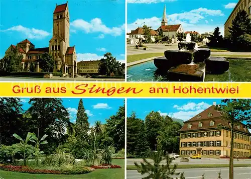 AK / Ansichtskarte Singen_Hohentwiel Kirche Brunnen Park Schloss Singen Hohentwiel
