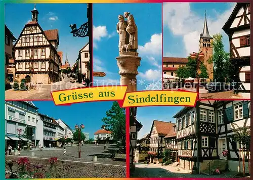 AK / Ansichtskarte Sindelfingen Fachwerkhaeuser Saeule Kirche Marktplatz Sindelfingen