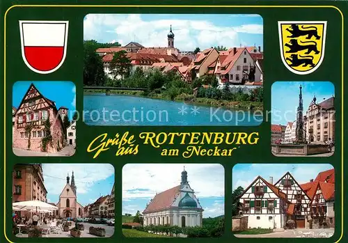 AK / Ansichtskarte Rottenburg_Neckar Fachwerkhaeuser Neckarpartie Brunnen Markt Kirche Rottenburg Neckar