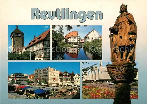 AK / Ansichtskarte Reutlingen_Tuebingen Schloss Neckarpartie Marktplatz Denkmal Reutlingen Tuebingen
