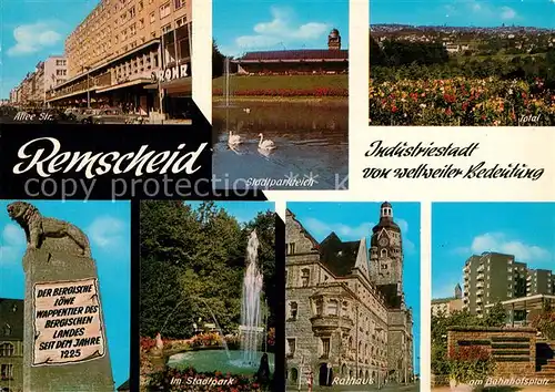 AK / Ansichtskarte Remscheid Alleestr Stadtparkteich Panorama Bergischer Loewe Stadtpark Rathaus Bahnhofsplatz Remscheid