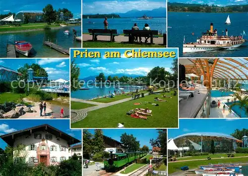 AK / Ansichtskarte Prien_Chiemsee Teilansichten Fahrgastschiff Schwimmbad Hallenbad Bahnhof  Prien Chiemsee