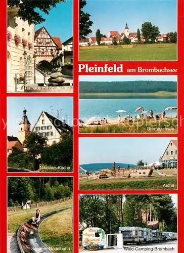 AK / Ansichtskarte Pleinfeld Rathaus Spalter Tor Nikolauskirche Brombachsee Arche Sommerrodelbahn Waldcamping Brombach Pleinfeld