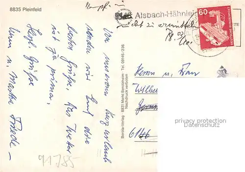 AK / Ansichtskarte Pleinfeld Schwimmbad Panorama Spalter Tor Marktplatz Pleinfeld