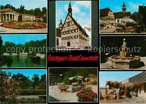 AK / Ansichtskarte Bad_Cannstatt Kursaal Rathaus Markt Kurparksee Brunnen Wilhelma Mineralbrunnen Bad_Cannstatt