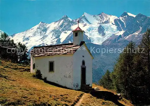 AK / Ansichtskarte Saastal Bergkapelle Triftalp mit Taeschhorn Dom Suedlenz Nadelhorn Saastal